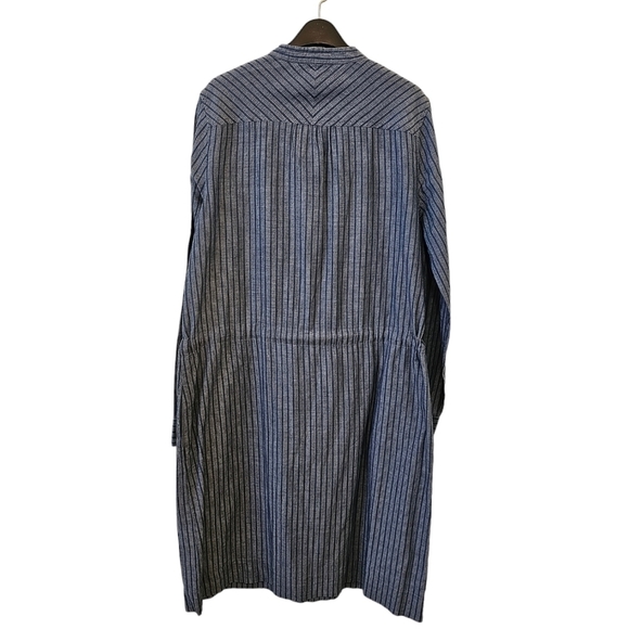 Land's End Size 10 100% Cotton Blue Stripe Tie Waist Belt Dress Dry Cleaned - Picture 4 of 12